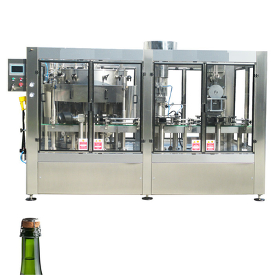 中国 満ちるスパークリング ワインのびんの充填機の自動光っているジュース1つのモノラル ブロックに付きワイヤーおりに入れる機械3つに栓をする サプライヤー